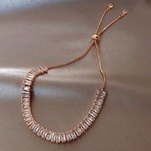NEW Rose Gold Baguette Diamond Adjustable Bracelet